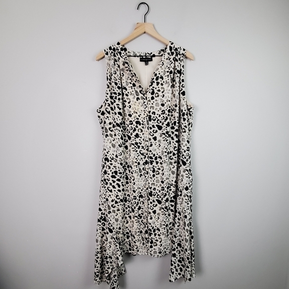 Lane Bryant Dress Black White Cheetah Print Button Front Dress 18/20 - Picture 2 of 8